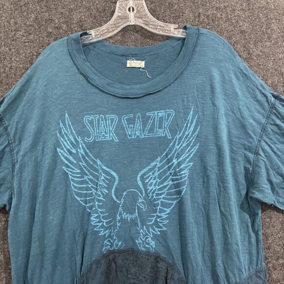 Free People Jerry Lounge Dress Women's Medium Teal Blue Graphic Oversized - Picture 2 of 8